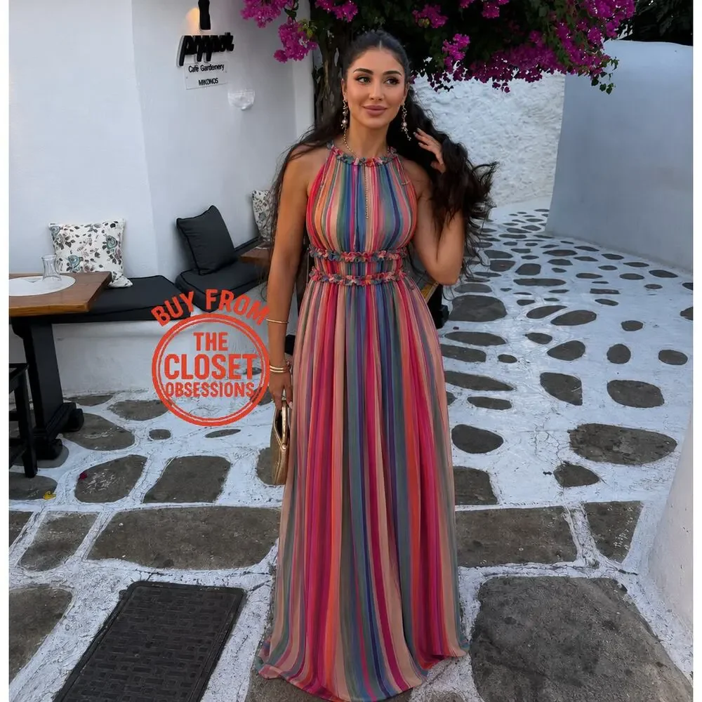 MANGO Stripe Halter Maxi Dress Resort Vacation Cruise Dress NWT Size 4 6